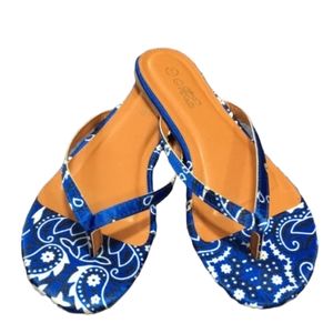 New! Satin Blue Bandana flip-flop sandals Women's size 7